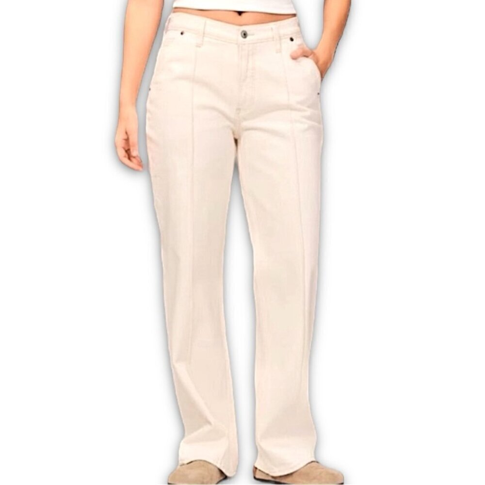 Abercrombie & Fitch Curve Love Mid Rise Baggy Jean Cream Plus Size 34 18